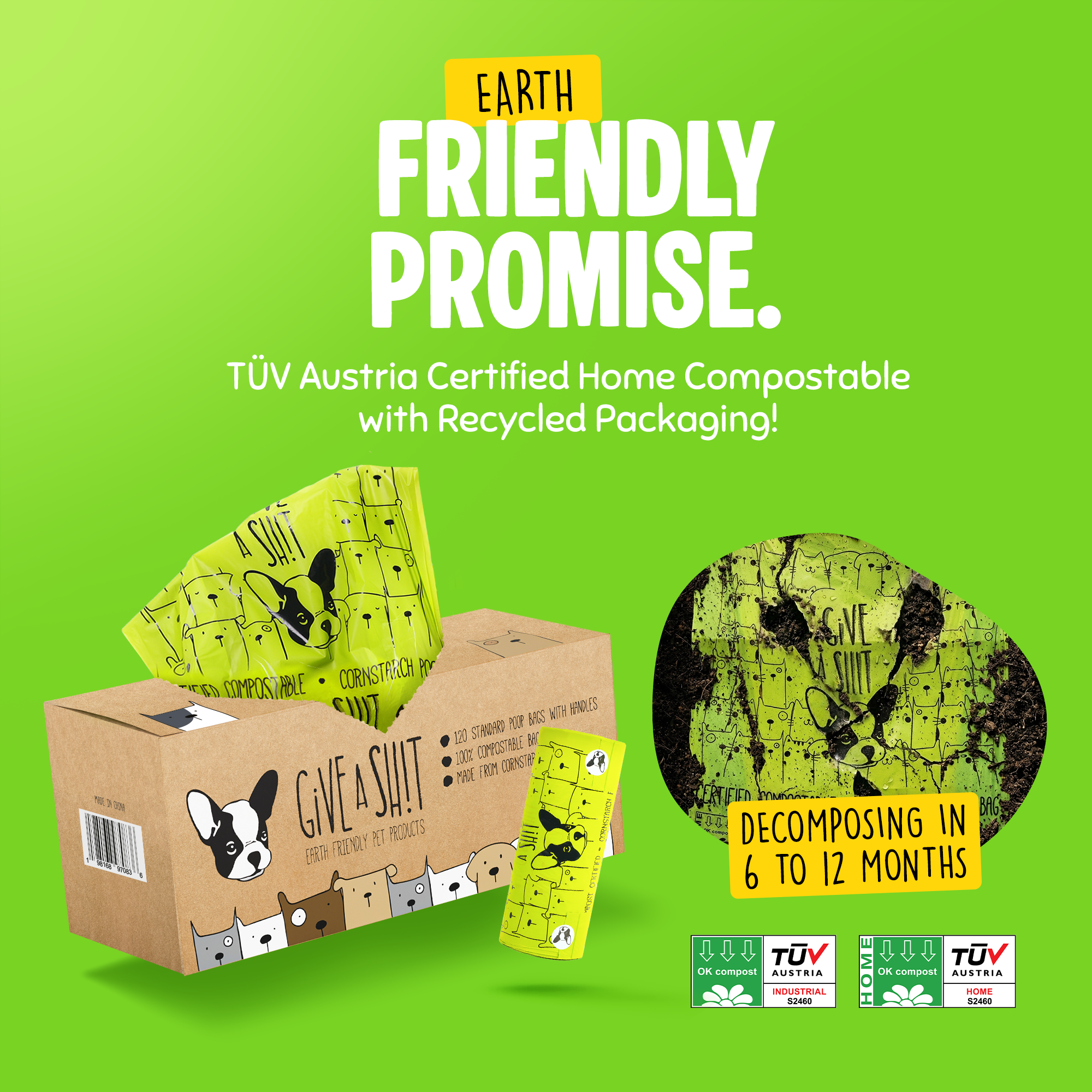 Certified Compostable Dog Poop Bags with Handles