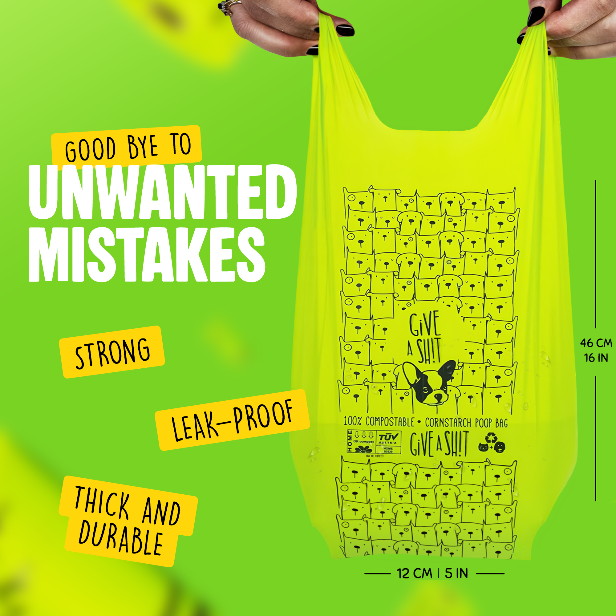 Extra Long Certified Compostable Dog Poop Bags with Handles
