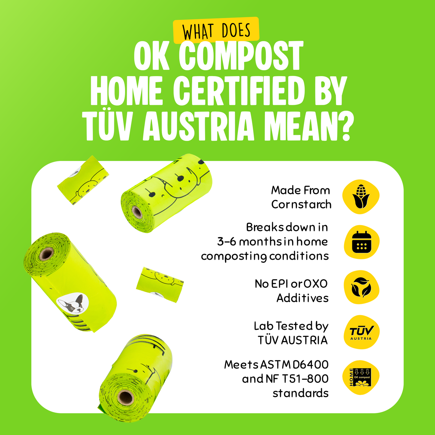 Certified Compostable Dog Poop Bags with Handles