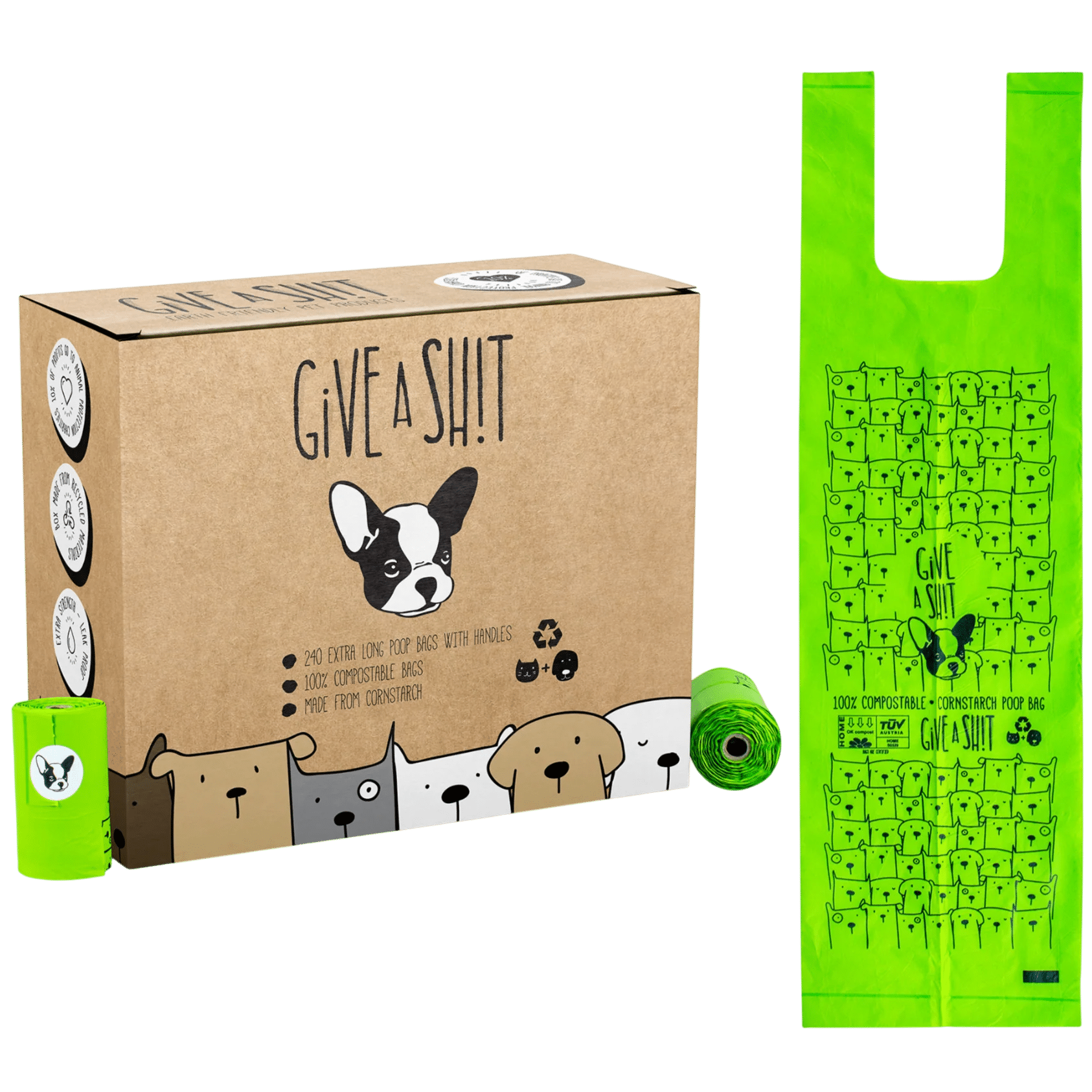 Extra Long Certified Compostable Dog Poop Bags with Handles