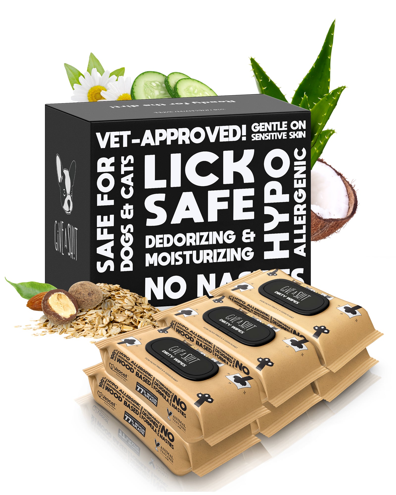 GIVE A SH!T plant-based pet wipes 600 count six pack bundle, maximum value, reduced environmental impact, vet-approved lick-safe hypoallergenic wood-based